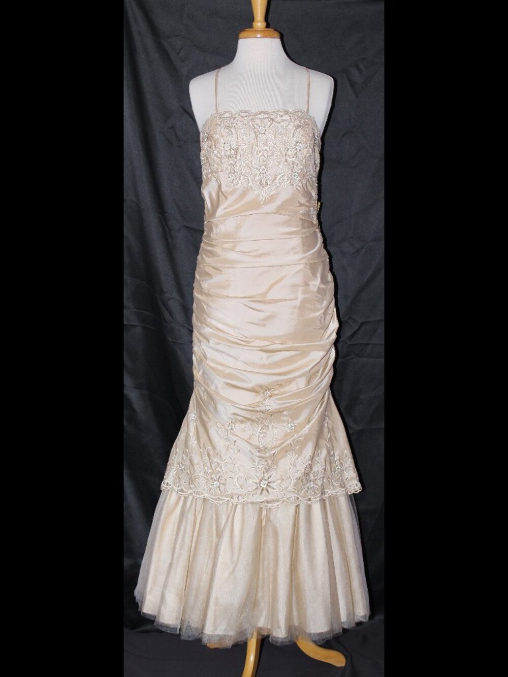 Dollar Fashion #6016 Taffeta Prom Gown Fit & Flare-Size M-CHAMPAGNE GOLD-NWT